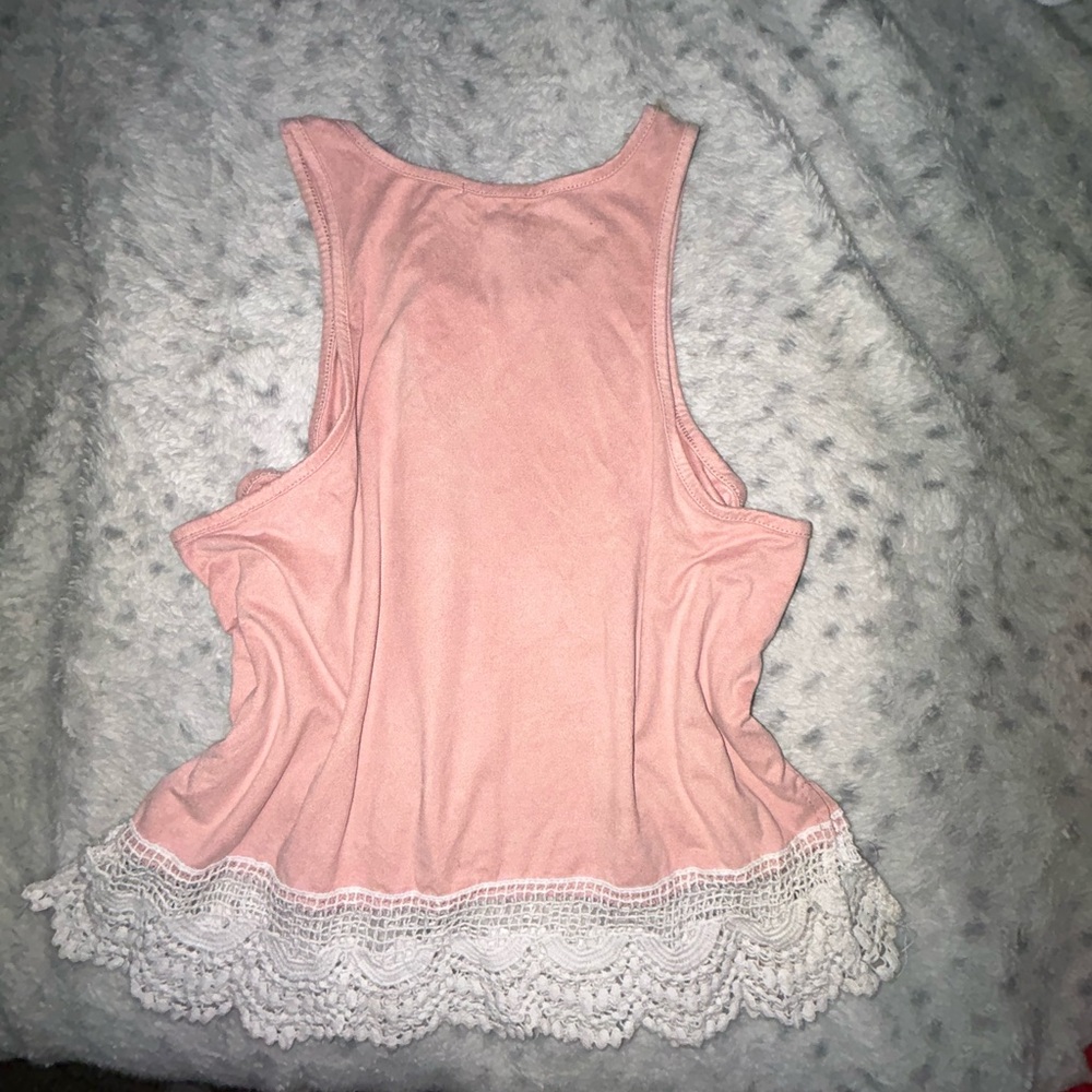 Charlotte Russe Blush Tank with White Lace Hem